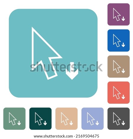 Arrow cursor down outline white flat icons on color rounded square backgrounds