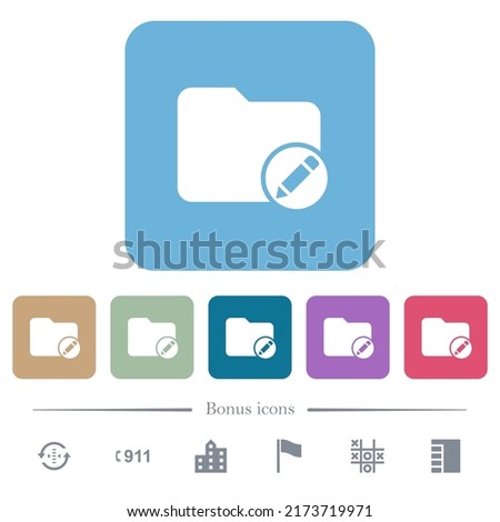 Rename directory white flat icons on color rounded square backgrounds. 6 bonus icons included