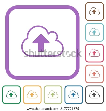 Cloud upload outline simple icons in color rounded square frames on white background