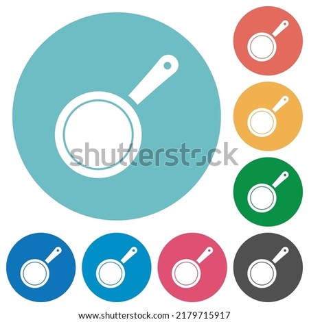 Frying pan top view flat white icons on round color backgrounds