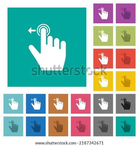 Right handed slide left gesture multi colored flat icons on plain square backgrounds. Included white and darker icon variations for hover or active effects. ストックフォト © 