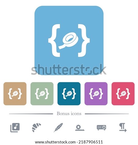 Software patch white flat icons on color rounded square backgrounds. 6 bonus icons included
