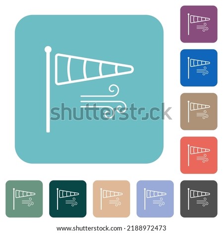 Windsock indicator with wind outline white flat icons on color rounded square backgrounds