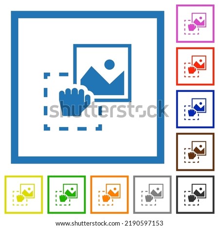 Grab image to upload flat color icons in square frames on white background