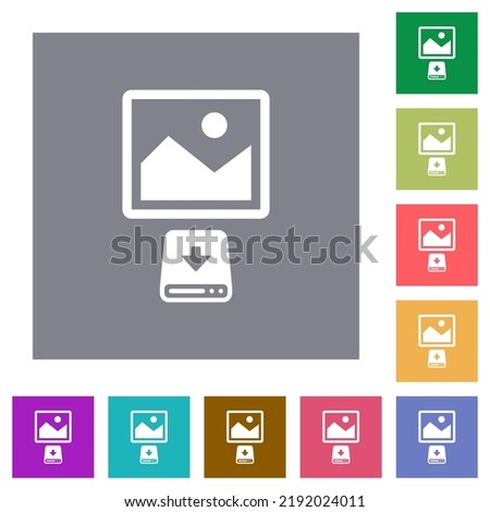 Download image to hard disk flat icons on simple color square backgrounds