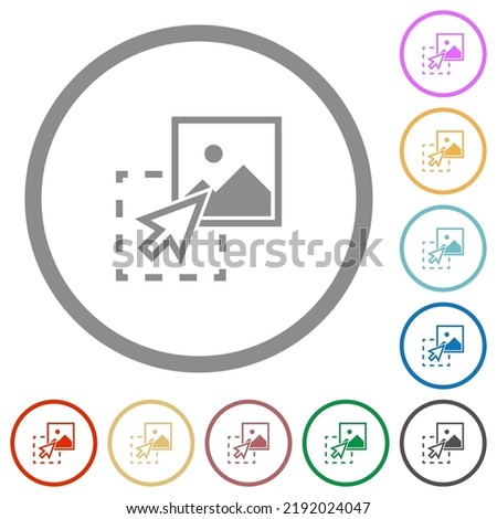 Drag image to upload flat color icons in round outlines on white background