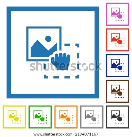 Grab image to upload flat color icons in square frames on white background