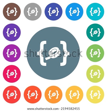 Software patch flat white icons on round color backgrounds. 17 background color variations are included.