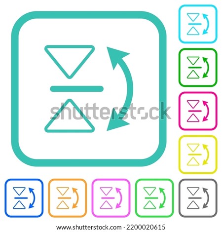 Vertical flip outline vivid colored flat icons in curved borders on white background