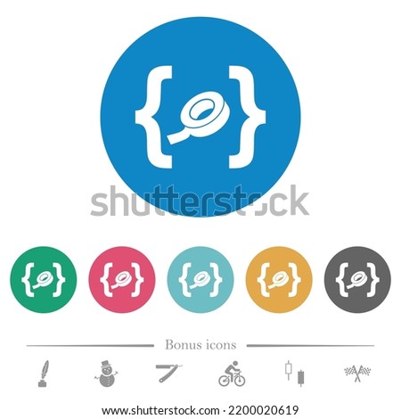 Software patch flat white icons on round color backgrounds. 6 bonus icons included.