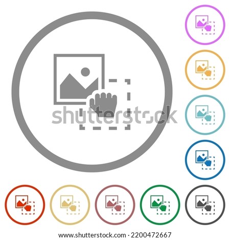 Grab image to upload flat color icons in round outlines on white background