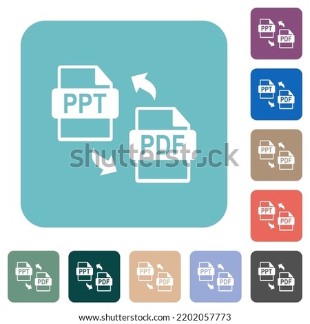 PPT PDF file conversion white flat icons on color rounded square backgrounds