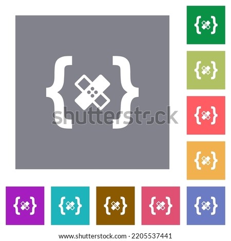 Software patch flat icons on simple color square backgrounds