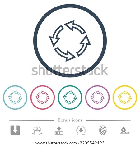 Rotate left outline flat color icons in round outlines. 6 bonus icons included.