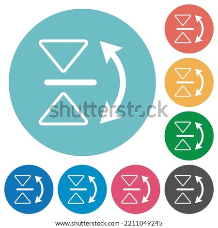 Vertical flip outline flat white icons on round color backgrounds