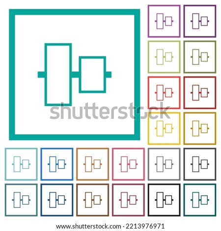 Vertically align to center  outline flat color icons with quadrant frames on white background