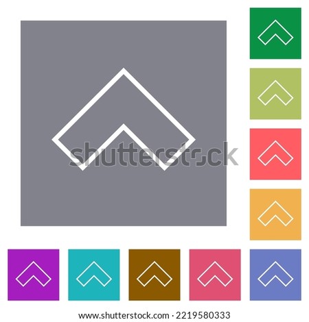 Top angle arrow outline flat icons on simple color square backgrounds