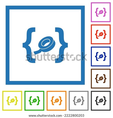 Software patch flat color icons in square frames on white background