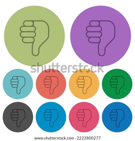 Right handed thumbs down outline darker flat icons on color round background