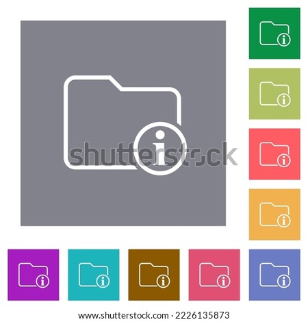 Directory Info outline flat icons on simple color square backgrounds