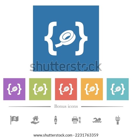 Software patch flat white icons in square backgrounds. 6 bonus icons included.