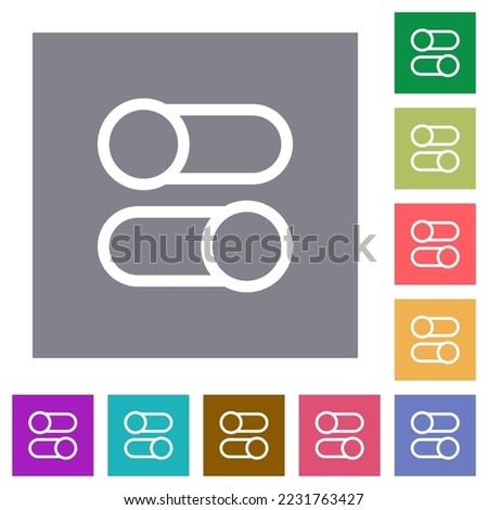 Horizontal toggle switches outline flat icons on simple color square backgrounds