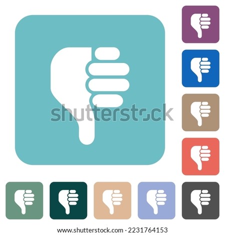 left handed thumbs down solid white flat icons on color rounded square backgrounds
