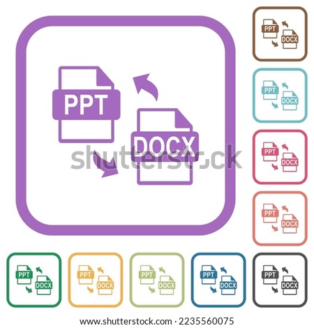 PPT DOCX file conversion simple icons in color rounded square frames on white background