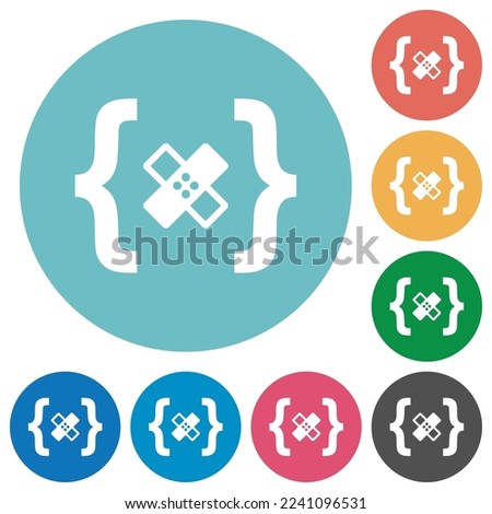 Software patch flat white icons on round color backgrounds