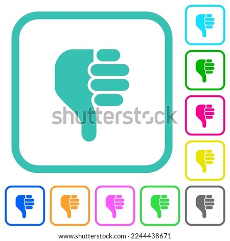 left handed thumbs down solid vivid colored flat icons in curved borders on white background