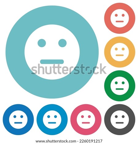 Neutral emoticon solid flat white icons on round color backgrounds