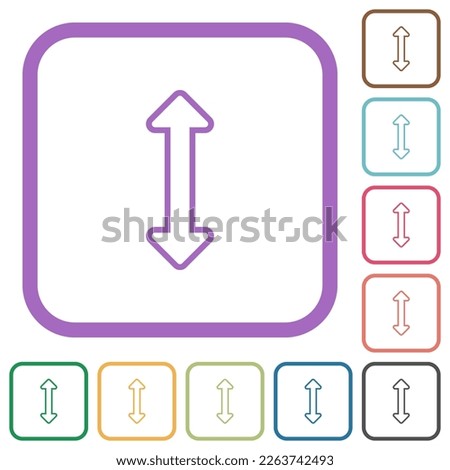Resize vertical outline simple icons in color rounded square frames on white background