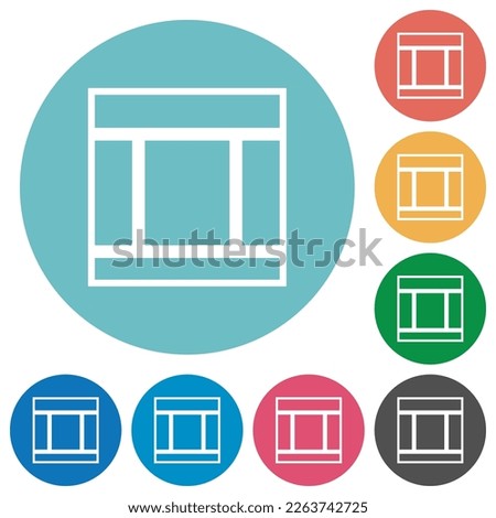 Three columned web layout outline flat white icons on round color backgrounds