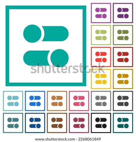 Horizontal toggle switches solid flat color icons with quadrant frames on white background