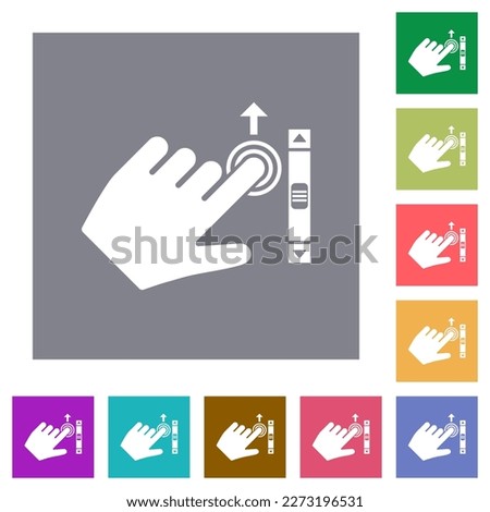 Left handed scroll up gesture flat icons on simple color square backgrounds