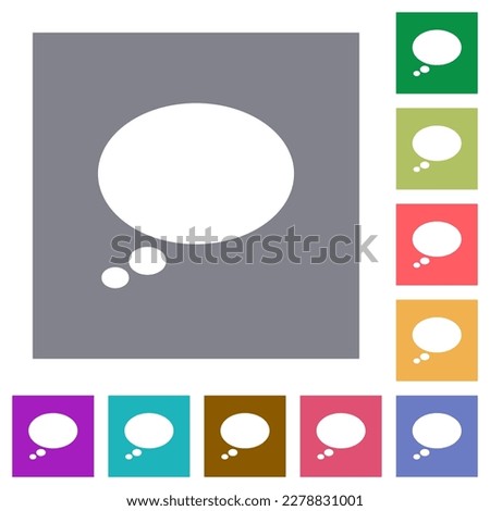 Single oval thought bubble solid flat icons on simple color square backgrounds