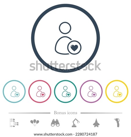 Favorite user outline flat color icons in round outlines. 6 bonus icons included.