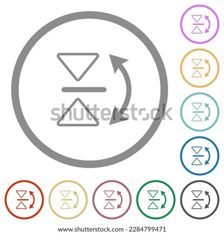 Vertical flip outline flat color icons in round outlines on white background