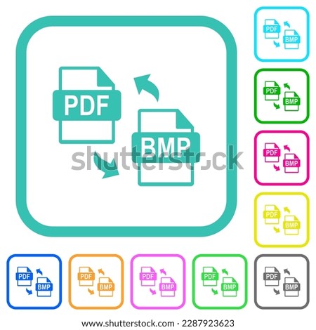 PDF BMP file conversion vivid colored flat icons in curved borders on white background