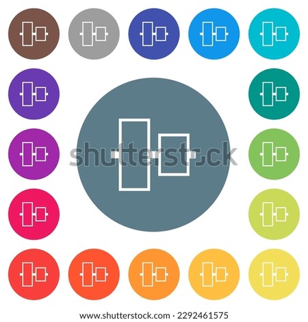 Vertically align to center  outline flat white icons on round color backgrounds. 17 background color variations are included.