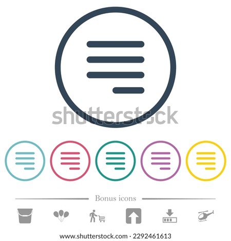 Text align justify last row right flat color icons in round outlines. 6 bonus icons included.