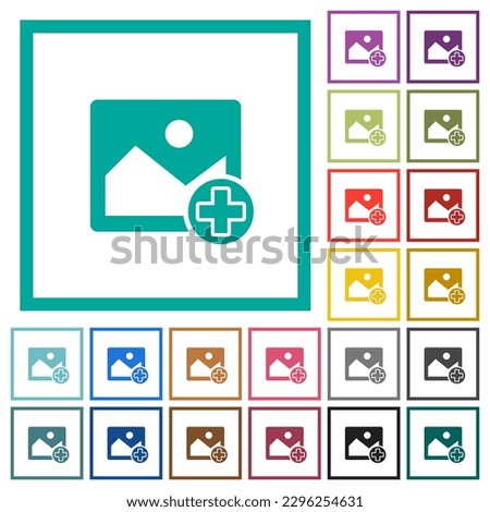 Add new image flat color icons with quadrant frames on white background