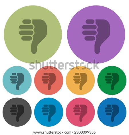 Right handed thumbs down solid darker flat icons on color round background