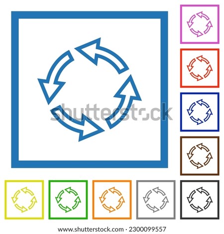 Rotate left outline flat color icons in square frames on white background