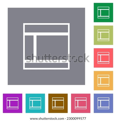 Two columned web layout outline flat icons on simple color square backgrounds