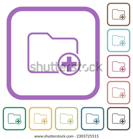 Add new directory simple icons in color rounded square frames on white background