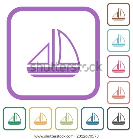 Sailing boat outline simple icons in color rounded square frames on white background