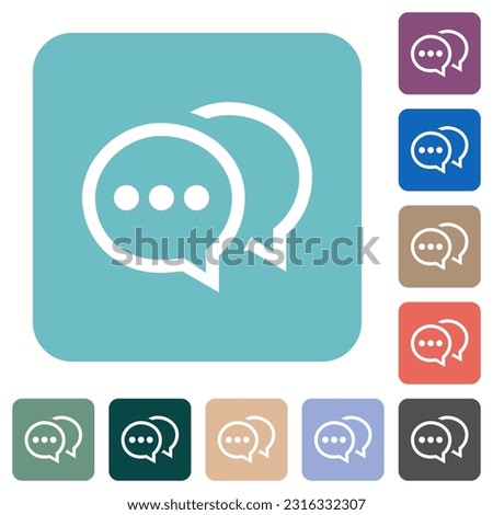 Two oval active chat bubbles outline white flat icons on color rounded square backgrounds