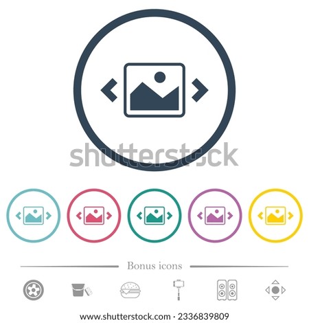 Image slideshow flat color icons in round outlines. 6 bonus icons included.