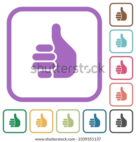 Right handed thumbs up solid simple icons in color rounded square frames on white background